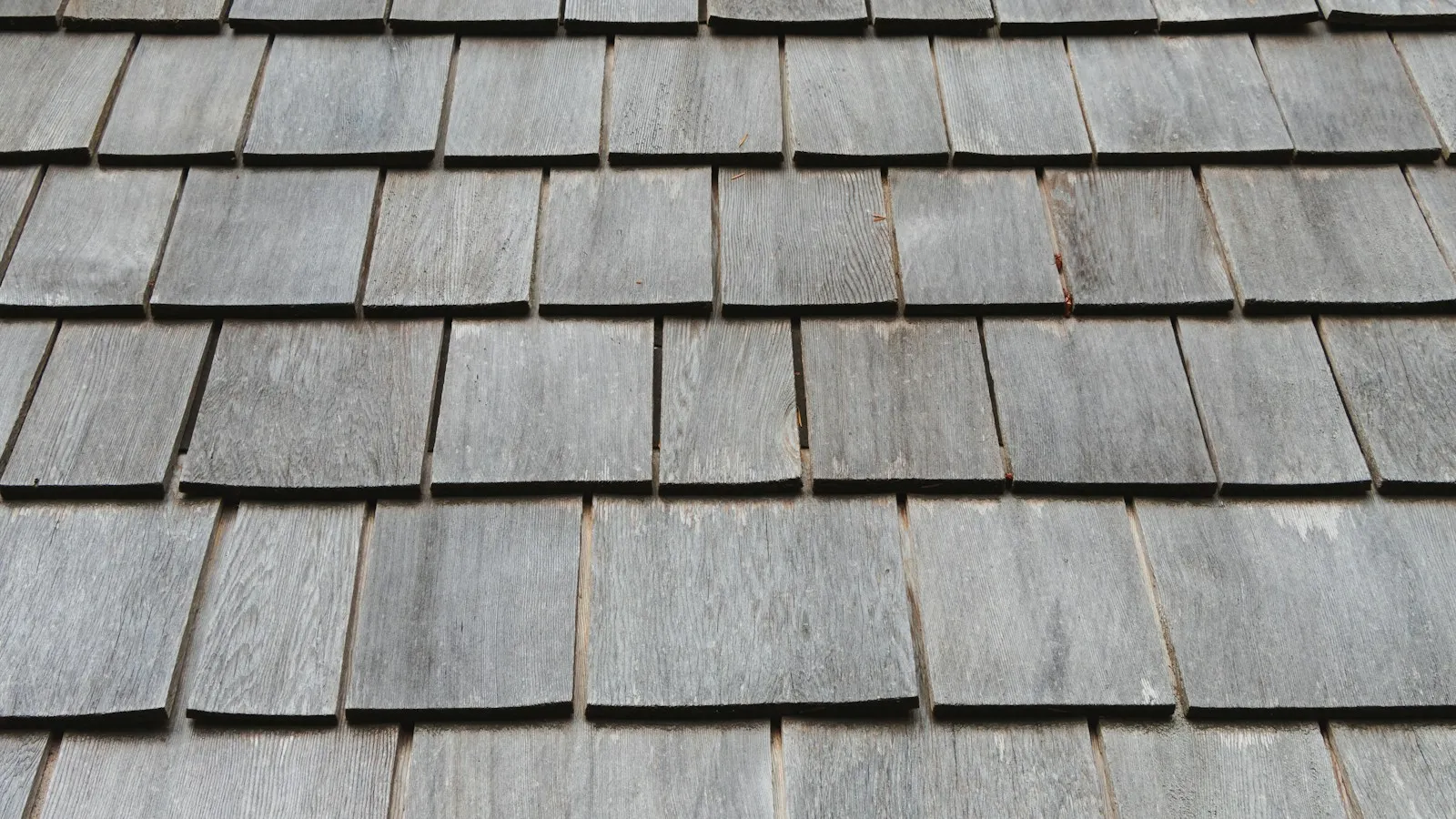 Close-up of weathered gray roof shingles